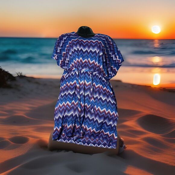 H&M Blouse Large Belted‎ Sleeveless Abstract Blue Large Light Spring Summer - Picture 1 of 7